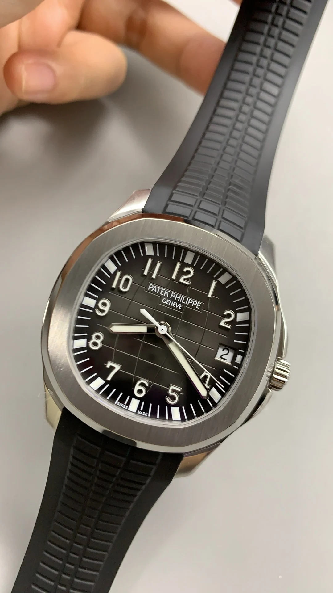 Patek Philippe Aquanaut Grey Dial 5167 — photographed off the sweep