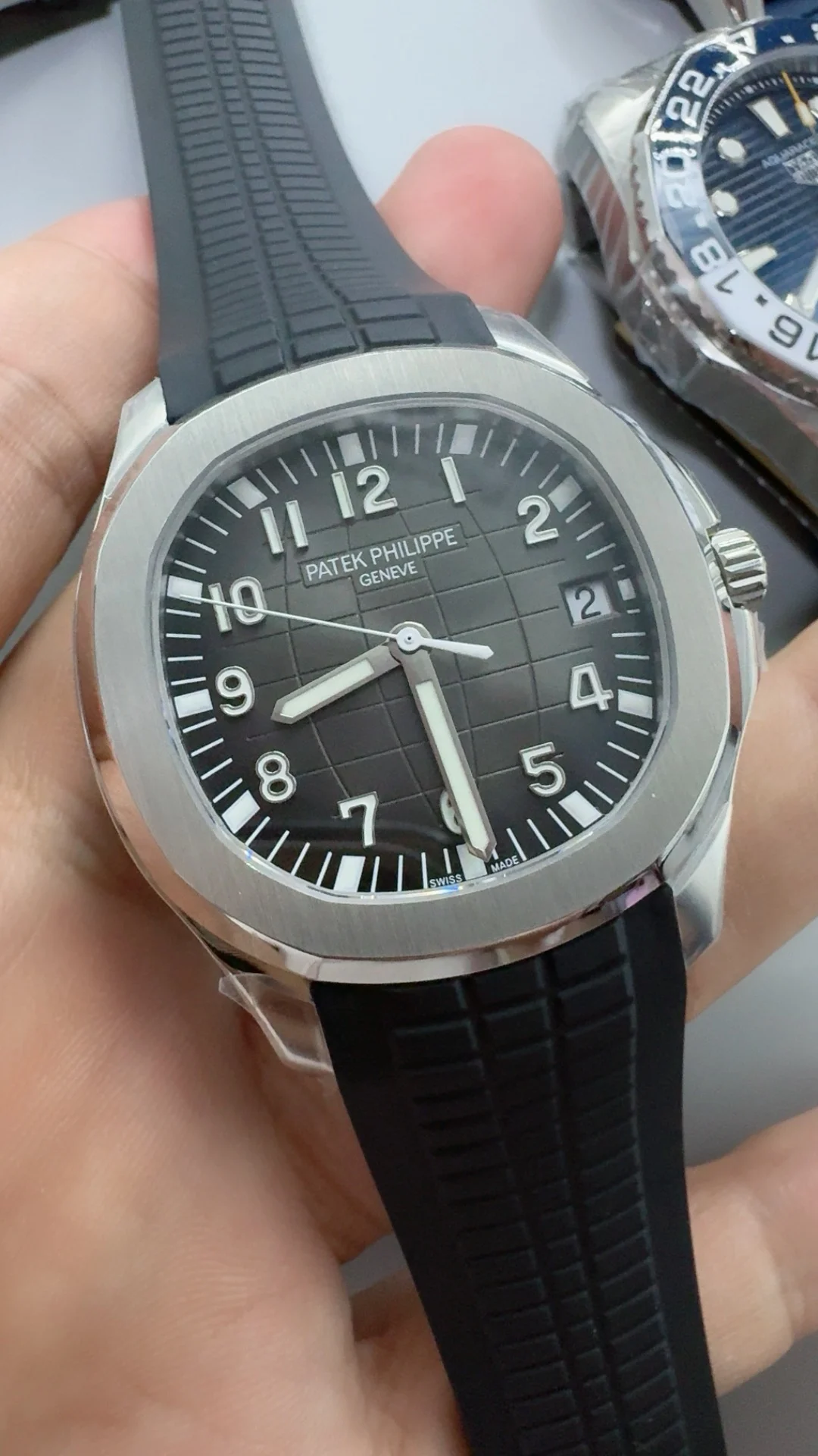 Patek Philippe Aquanaut Grey Dial 5167 — photographed off the sweep