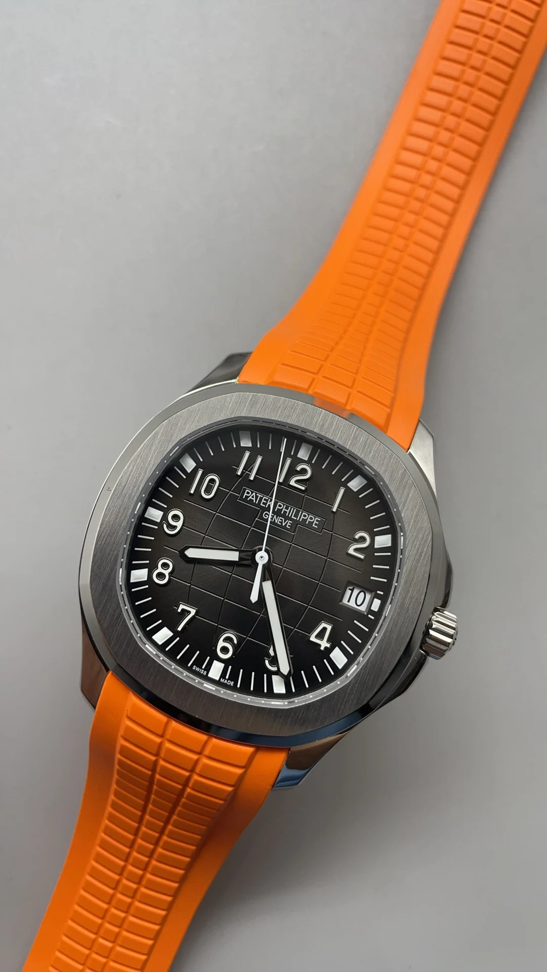 Patek Philippe Aquanaut Grey Dial 5167 — photographed off the sweep