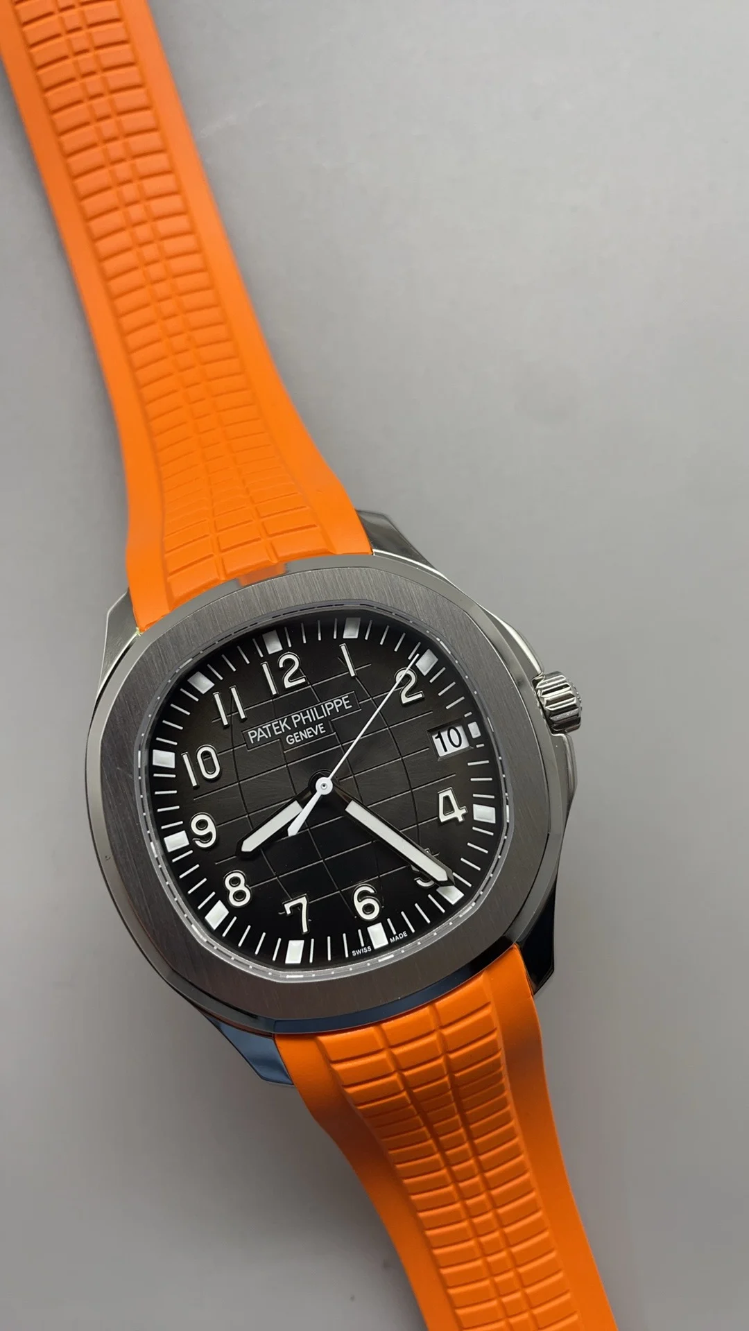 Patek Philippe Aquanaut Grey Dial 5167 — photographed off the sweep