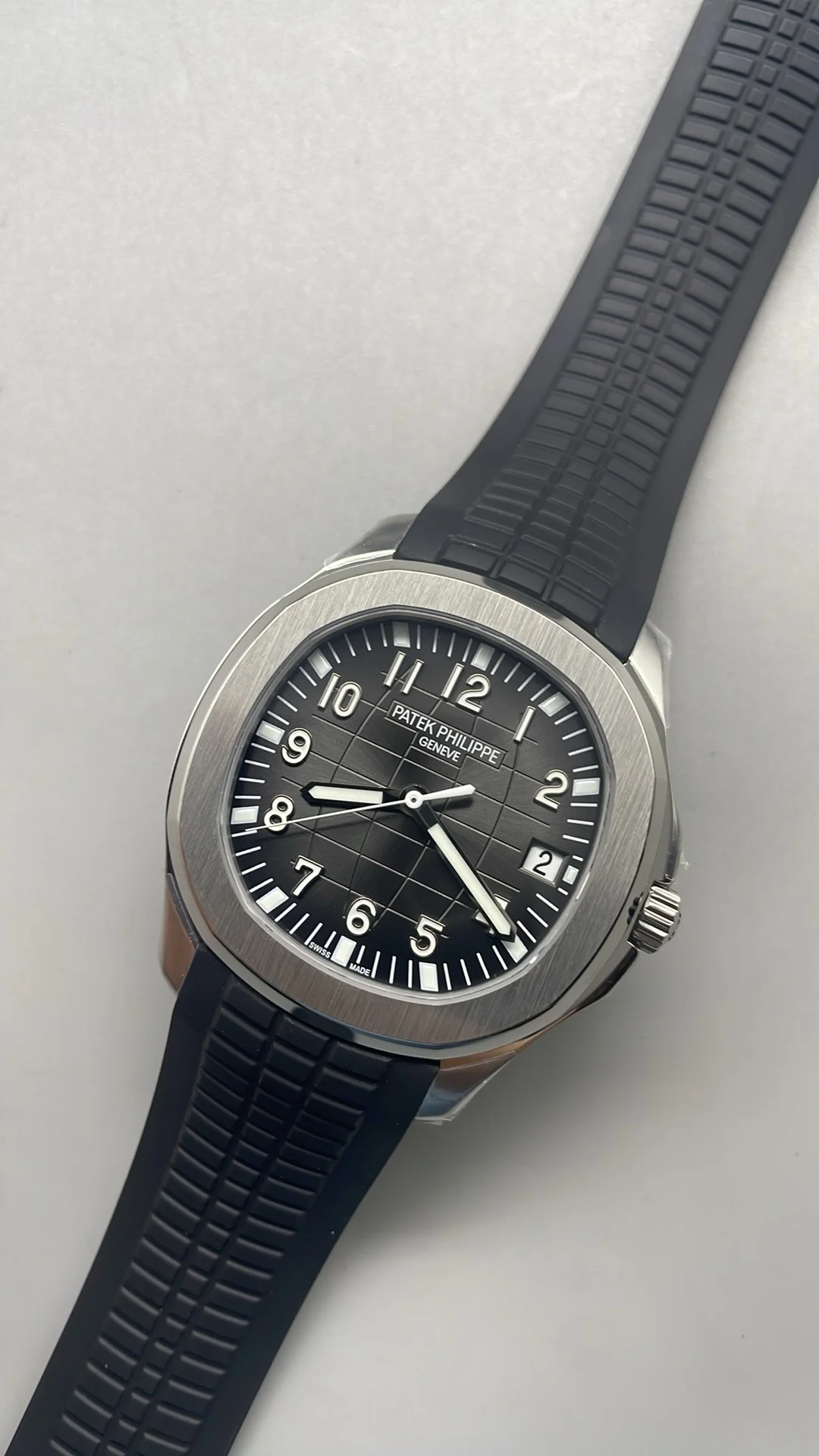 Patek Philippe Aquanaut Grey Dial 5167 — photographed off the sweep