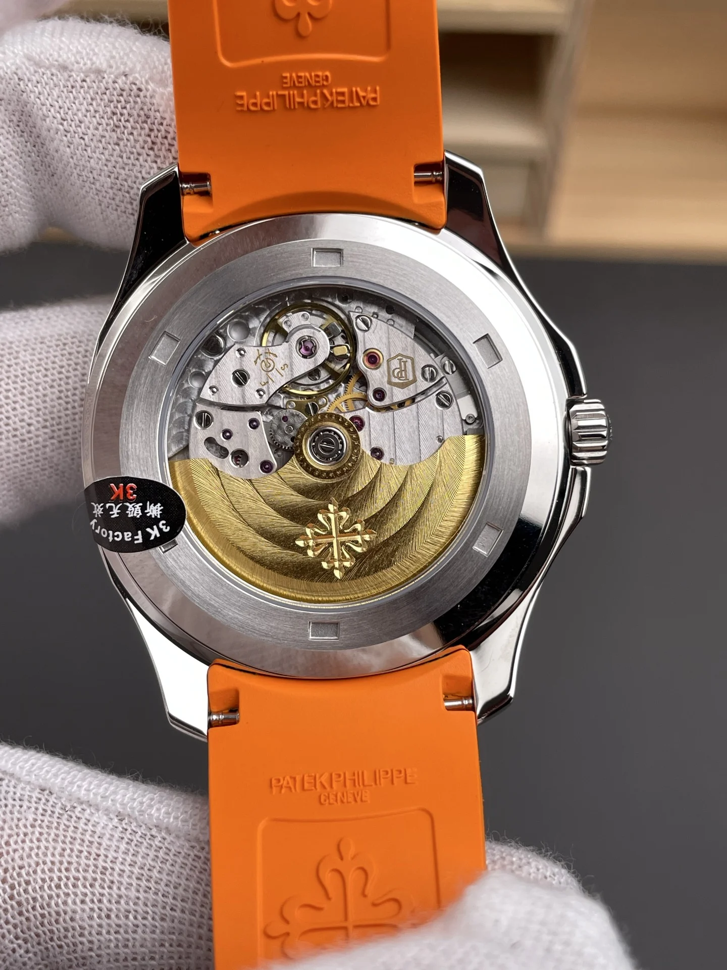 Patek Philippe Aquanaut Orange Dial 5167A — photographed off the sweep