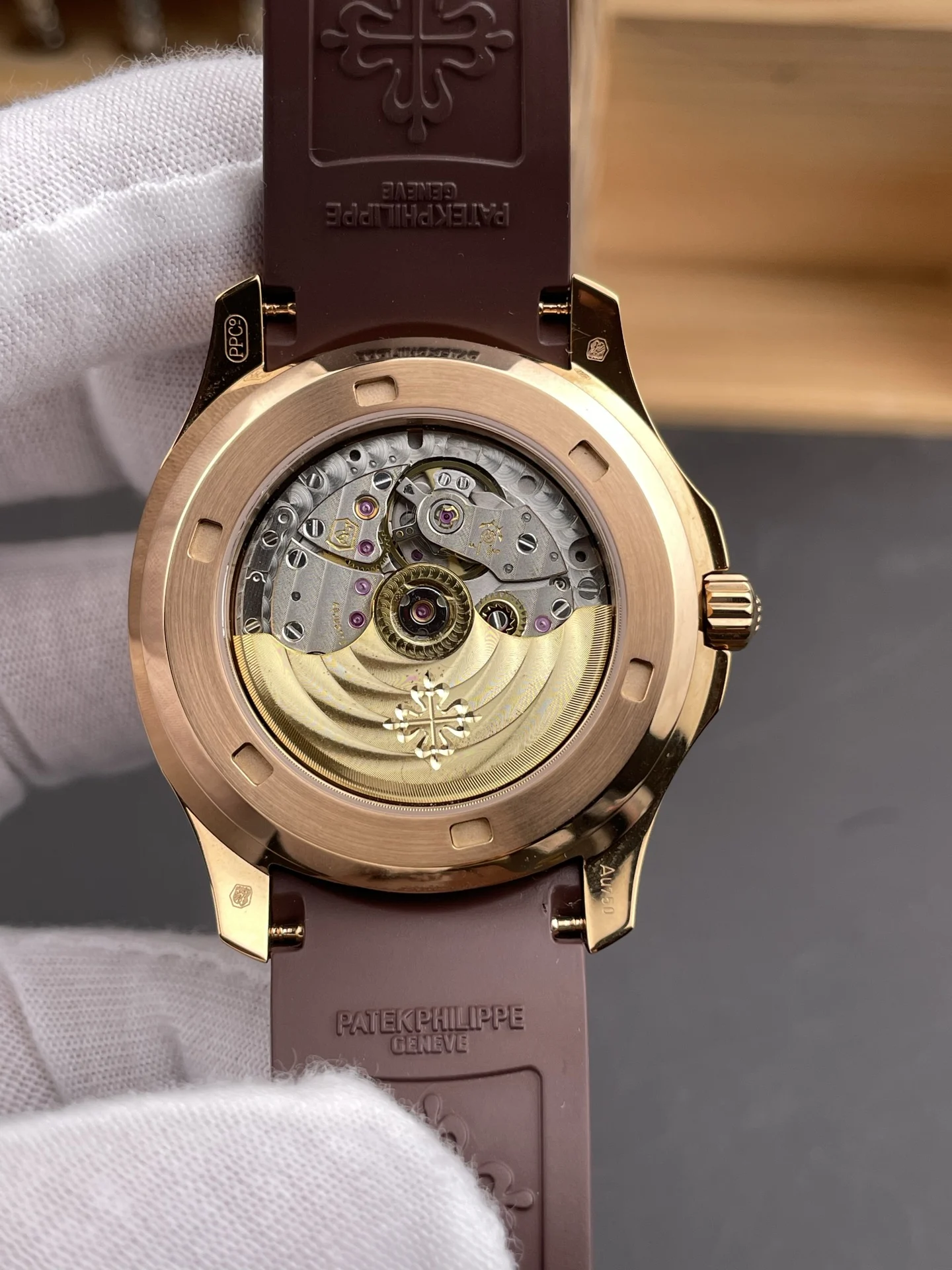 Patek Philippe Aquanaut Rose Gold Brown Dial 5261 — photographed off the sweep