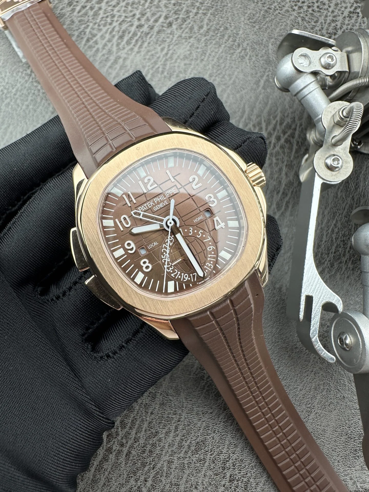 Patek Philippe Aquanaut Steel Blue Dial 40.8mm — photographed off the sweep
