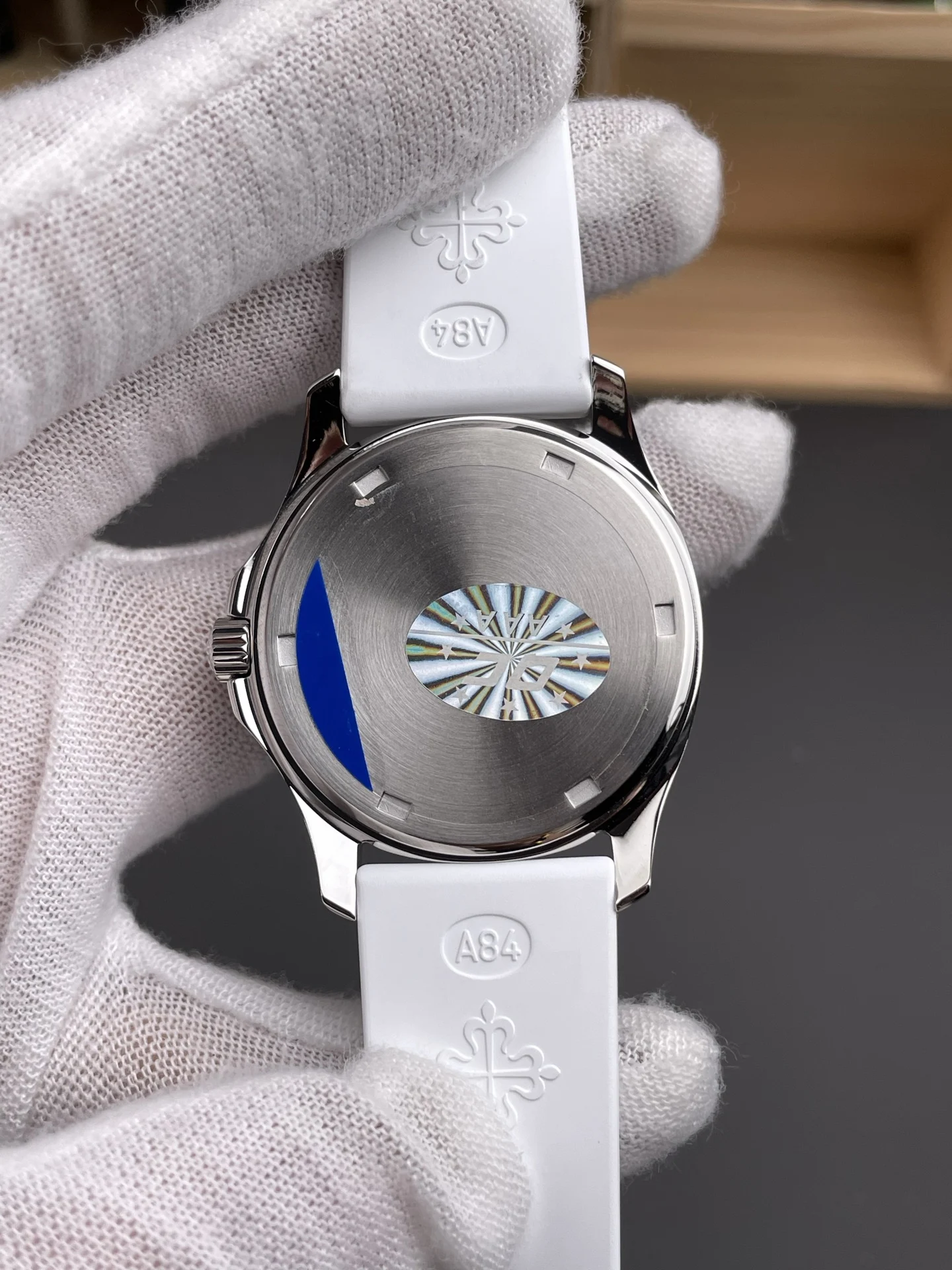 Patek Philippe Aquanaut White Dial Diamond-Set 35.6mm — photographed off the sweep