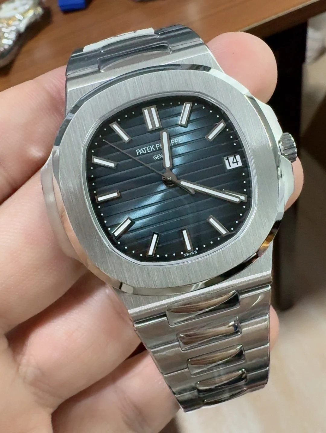 Patek Philippe Blue Dial 5711 — photographed off the sweep