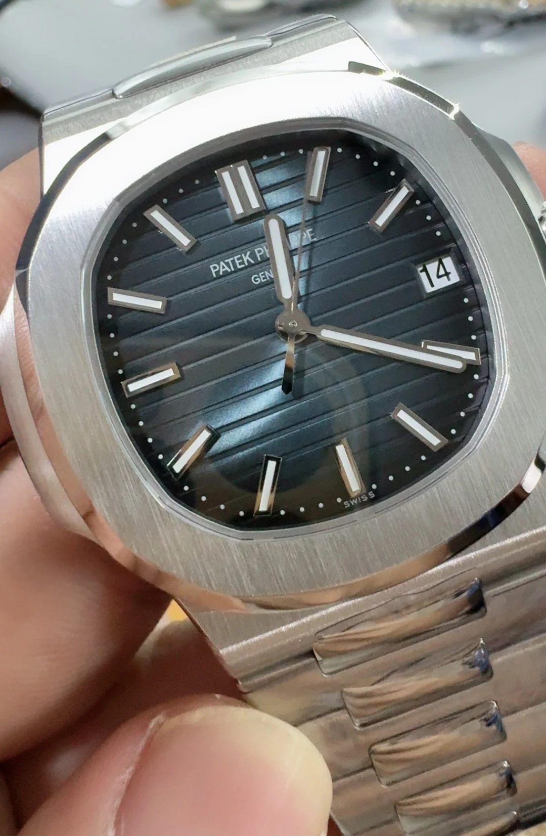 Patek Philippe Blue Dial 5711 — photographed off the sweep