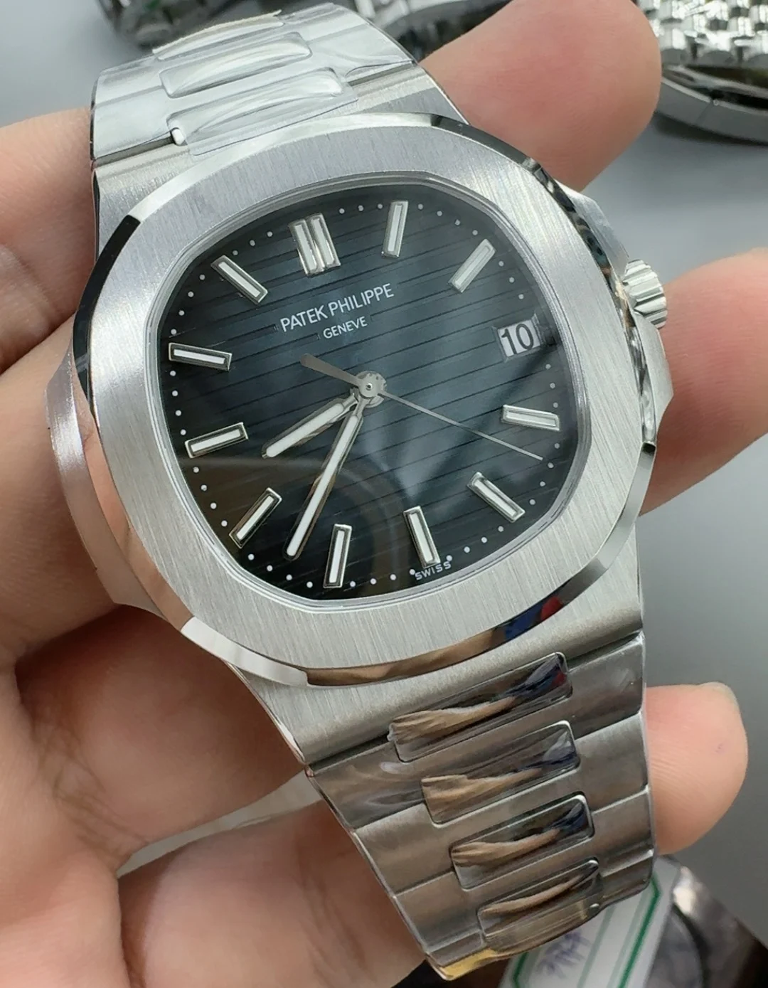 Patek Philippe Blue Dial 5711 — photographed off the sweep