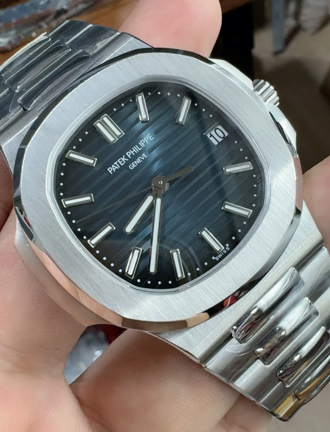 Patek Philippe Blue Dial 5711 — photographed off the sweep