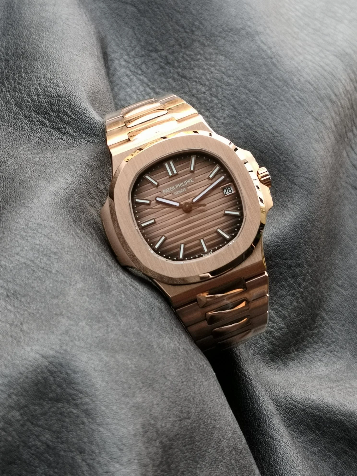 Patek Philippe Brown Dial 5711 — photographed off the sweep