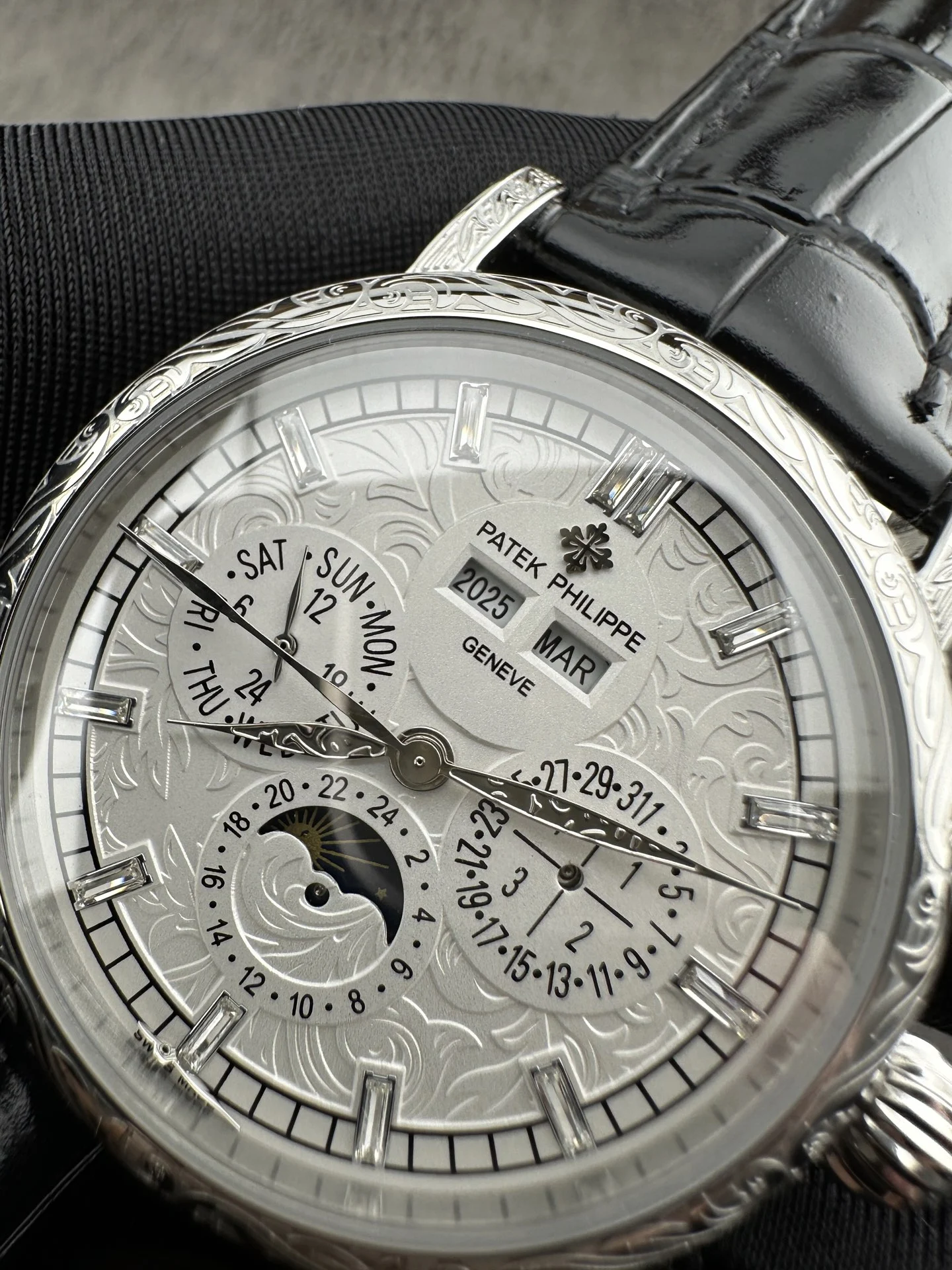 Patek Philippe Calatrava Perpetual Calendar 42mm — photographed off the sweep