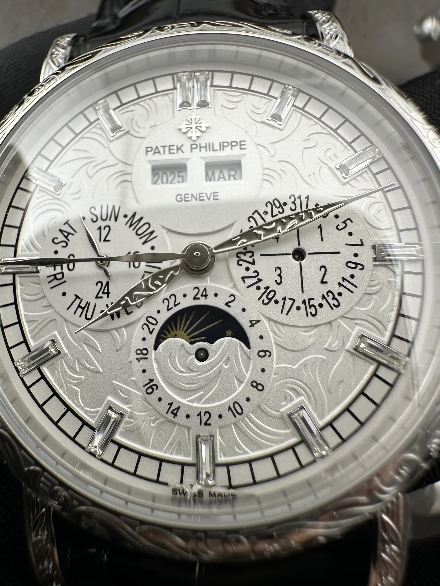 Patek Philippe Calatrava Perpetual Calendar 42mm — photographed off the sweep
