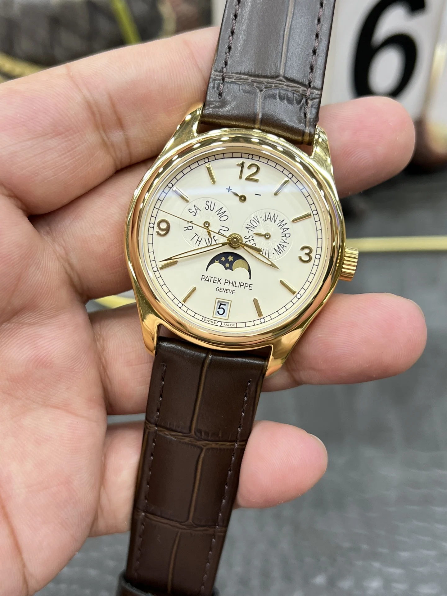 Patek Philippe Moon Phase 42mm — photographed off the sweep