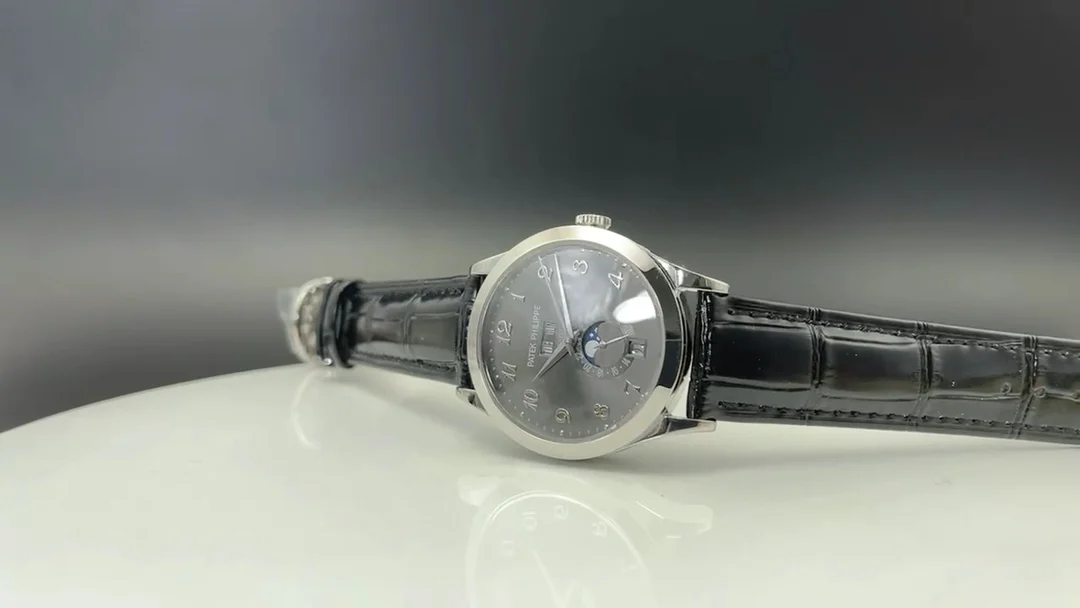 Patek Philippe Moon Phase 5205G — photographed off the sweep