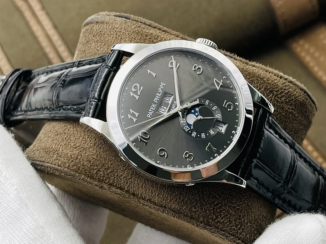 Patek Philippe Moon Phase 5205G — photographed off the sweep