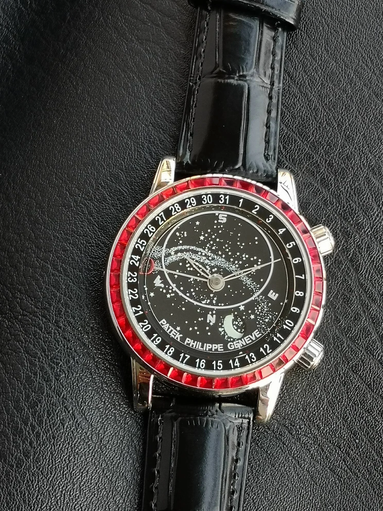 Patek Philippe Moon Phase 6104G — photographed off the sweep