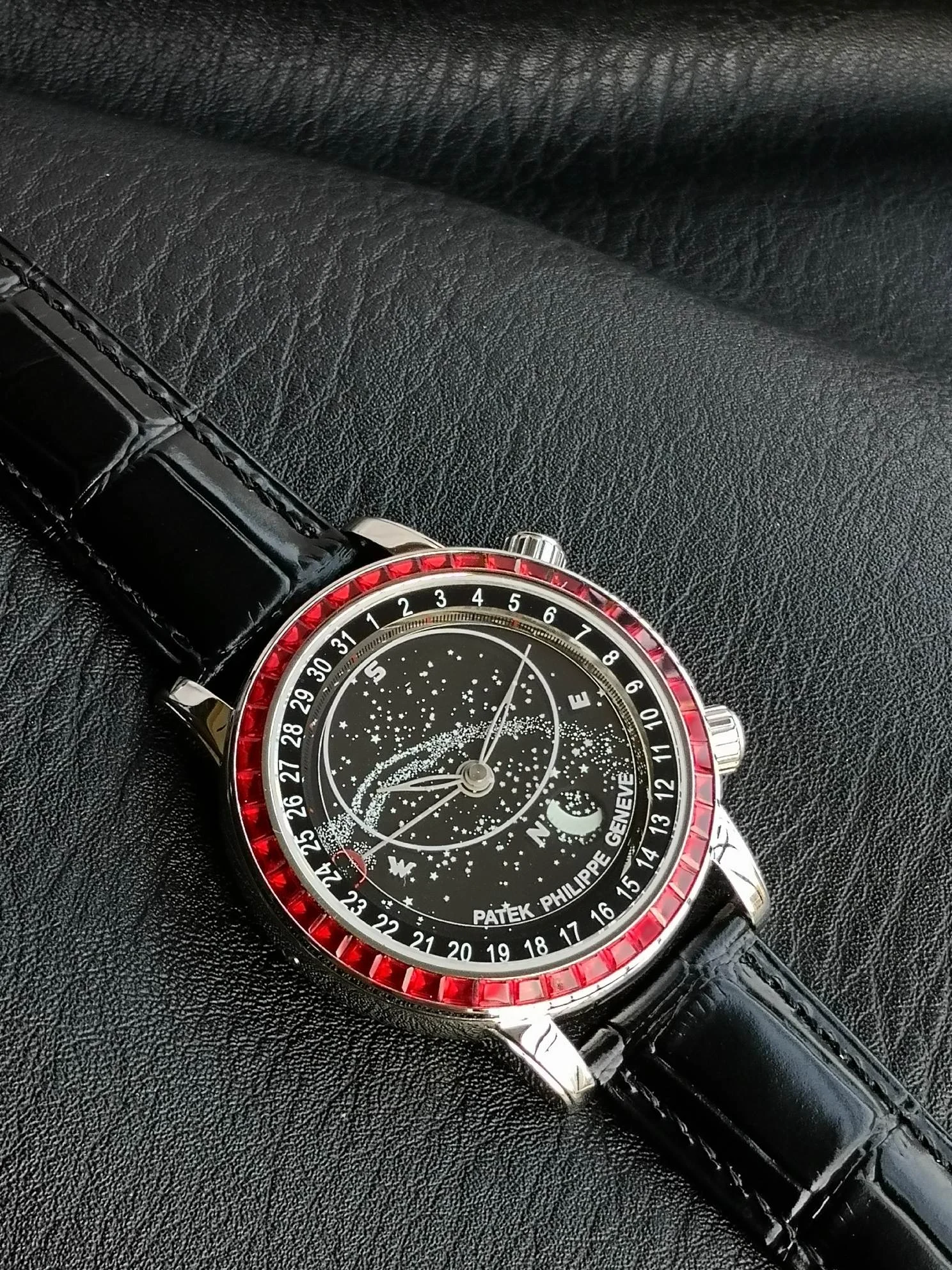 Patek Philippe Moon Phase 6104G — photographed off the sweep