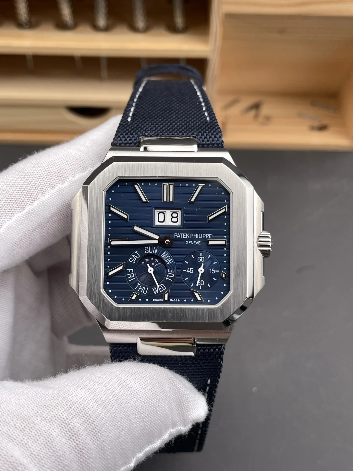 Patek Philippe Nautilus 45mm — photographed off the sweep