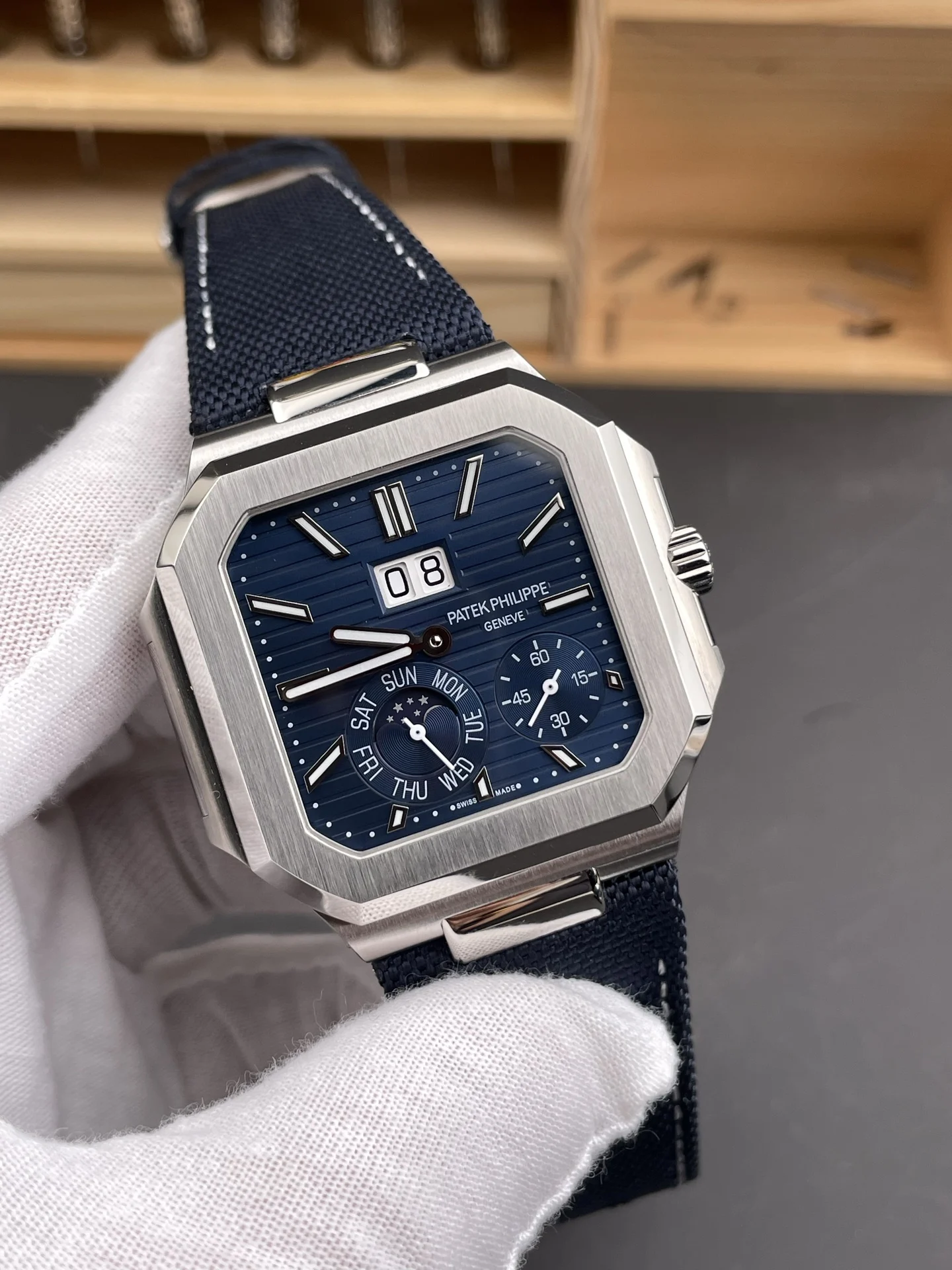 Patek Philippe Nautilus 45mm — photographed off the sweep