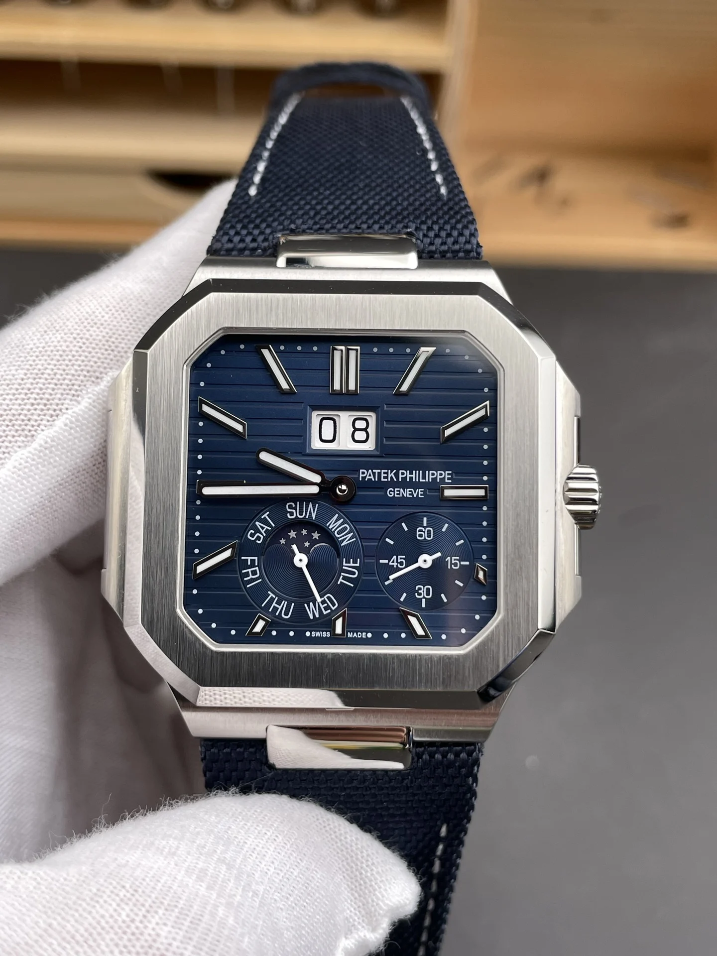 Patek Philippe Nautilus 45mm — photographed off the sweep