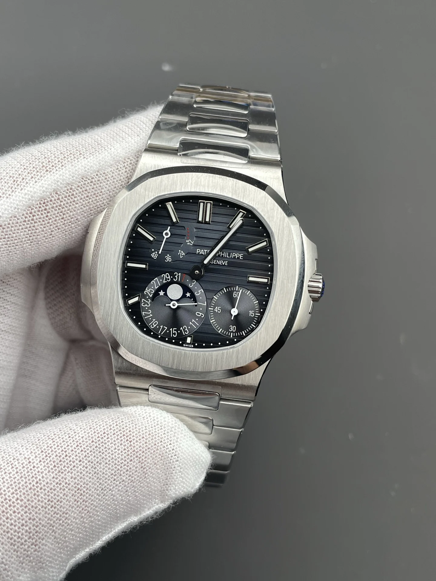 Patek Philippe Nautilus 5712 — photographed off the sweep