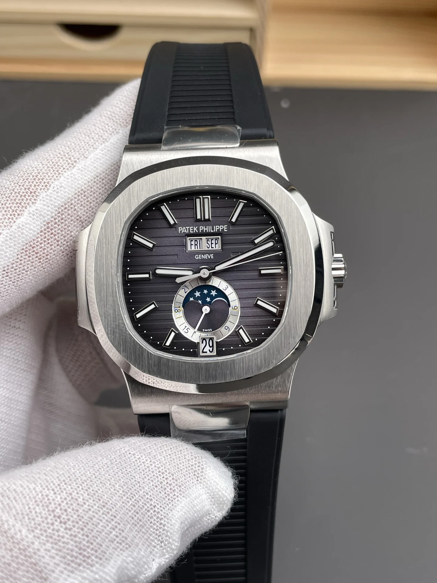 Patek Philippe Nautilus 5726 — photographed off the sweep