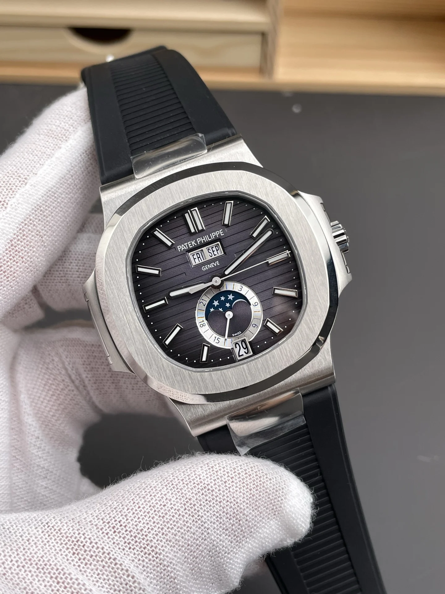 Patek Philippe Nautilus 5726 — photographed off the sweep