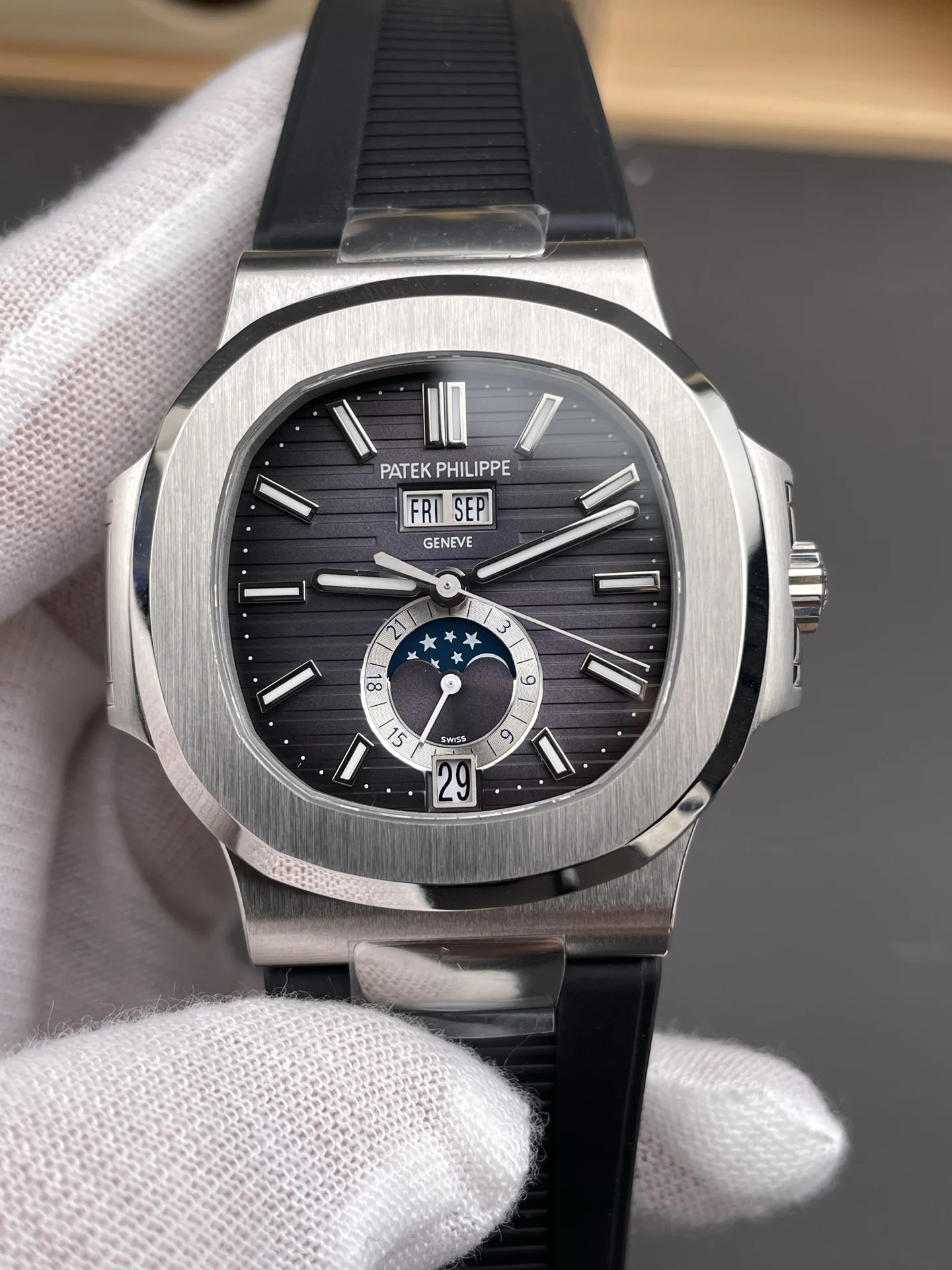 Patek Philippe Nautilus 5726 — photographed off the sweep