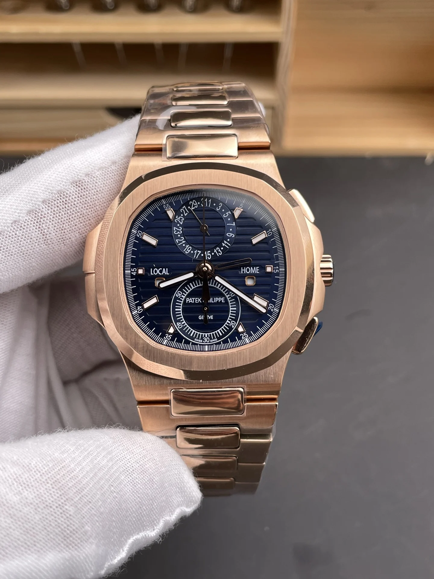 Patek Philippe Nautilus 5990 — photographed off the sweep