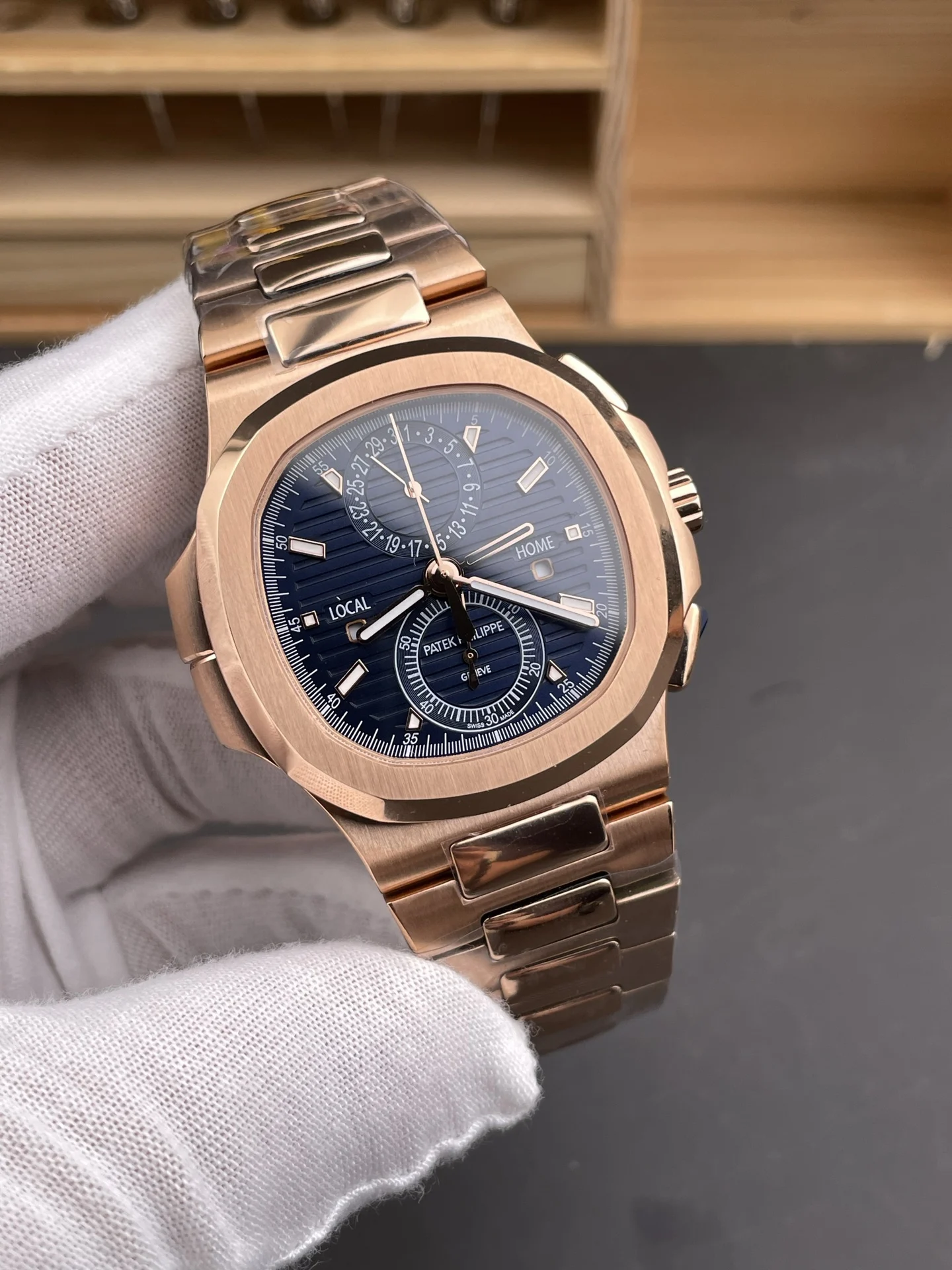 Patek Philippe Nautilus 5990 — photographed off the sweep