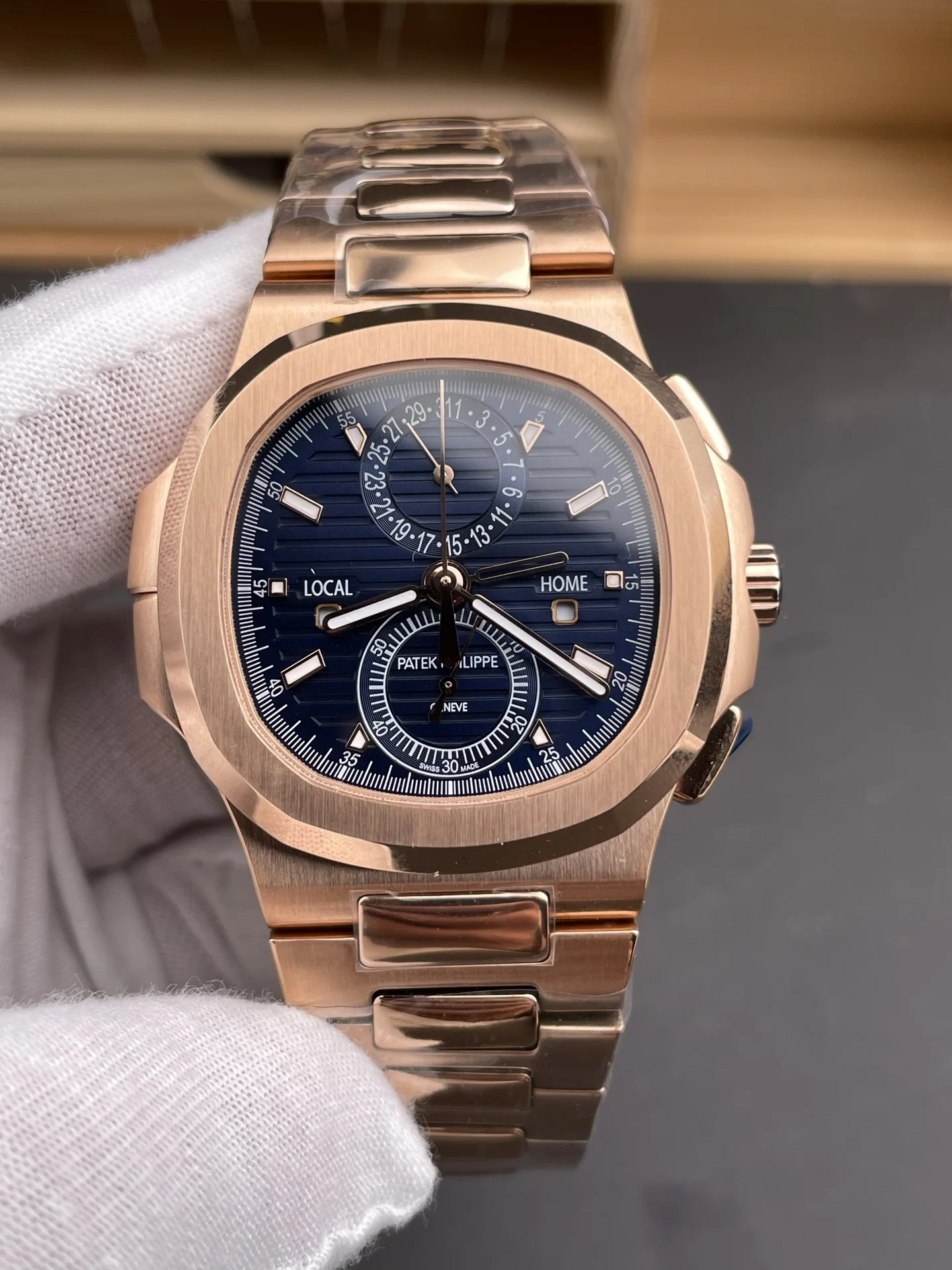 Patek Philippe Nautilus 5990 — photographed off the sweep