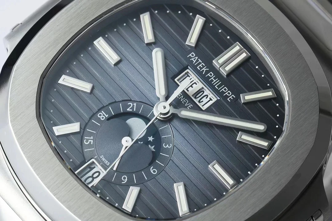 Patek Philippe Nautilus Annual Calendar Steel Blue Dial 5726 — photographed off the sweep