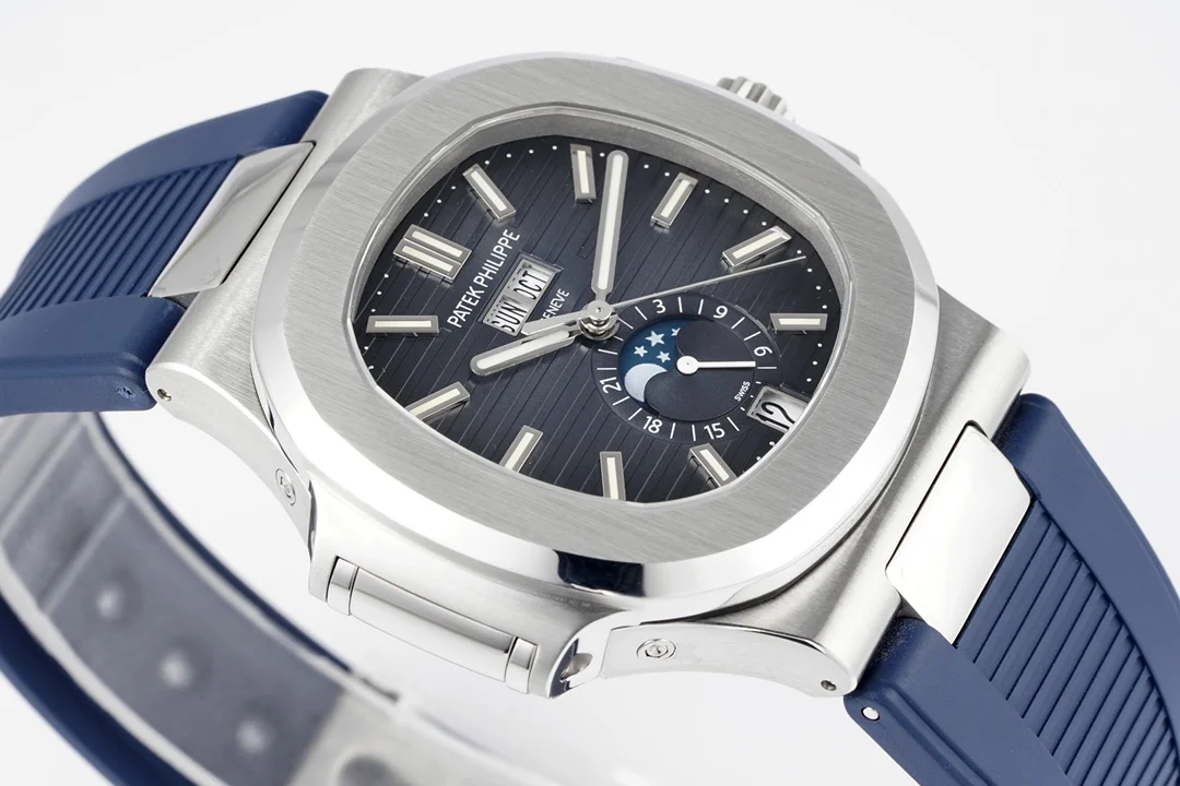 Patek Philippe Nautilus Annual Calendar Steel Blue Dial 5726 — photographed off the sweep