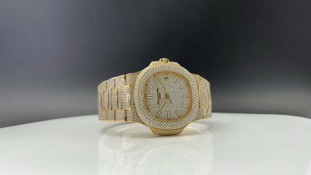 Patek Philippe Nautilus Black Dial Diamond-Set 5711 — photographed off the sweep