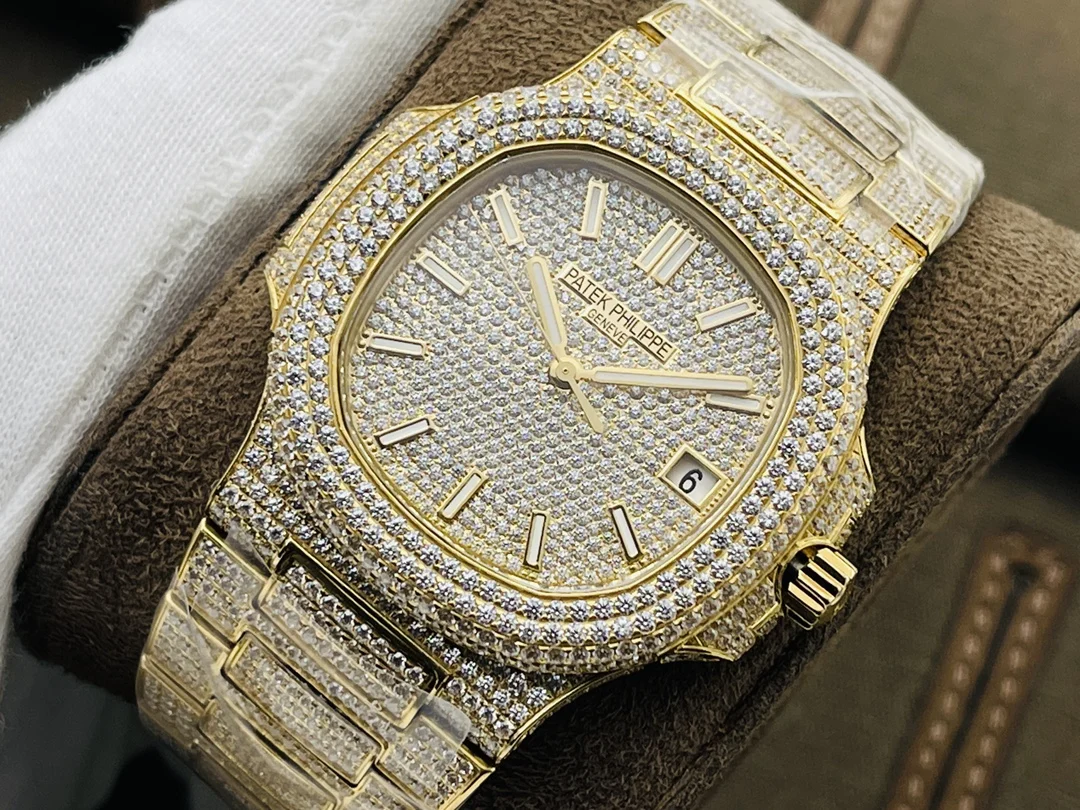 Patek Philippe Nautilus Black Dial Diamond-Set 5711 — photographed off the sweep
