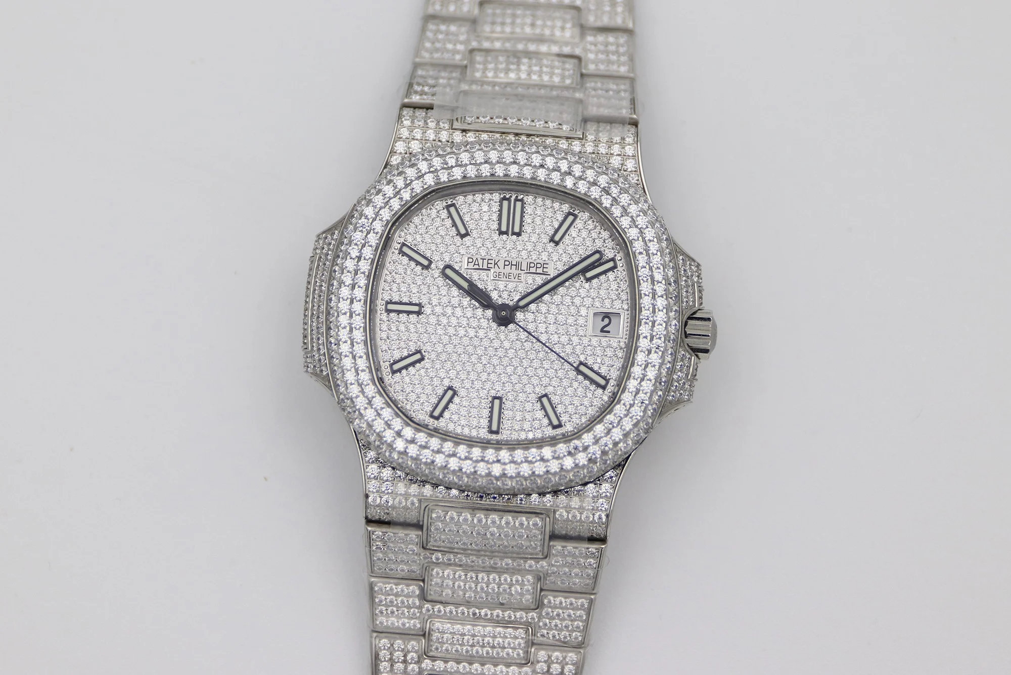 Patek Philippe Nautilus Black Dial Diamond-Set 5711 — photographed off the sweep