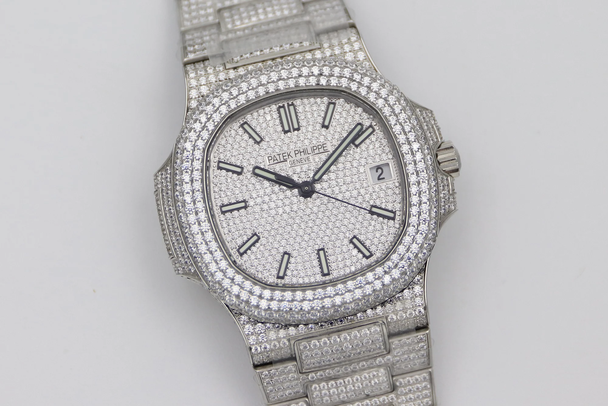 Patek Philippe Nautilus Black Dial Diamond-Set 5711 — photographed off the sweep