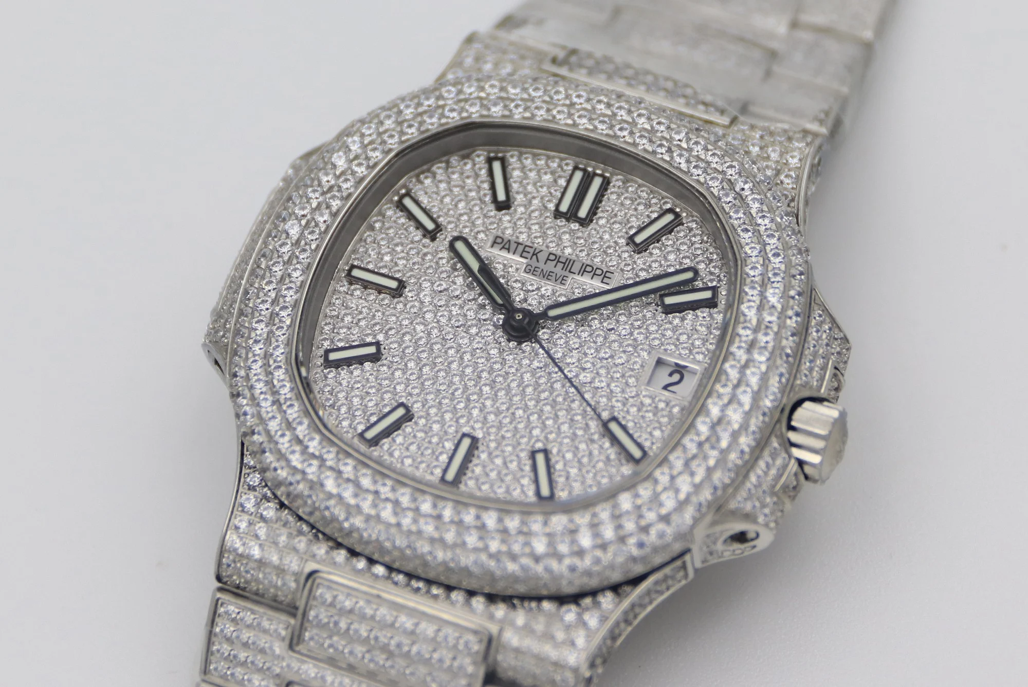Patek Philippe Nautilus Black Dial Diamond-Set 5711 — photographed off the sweep