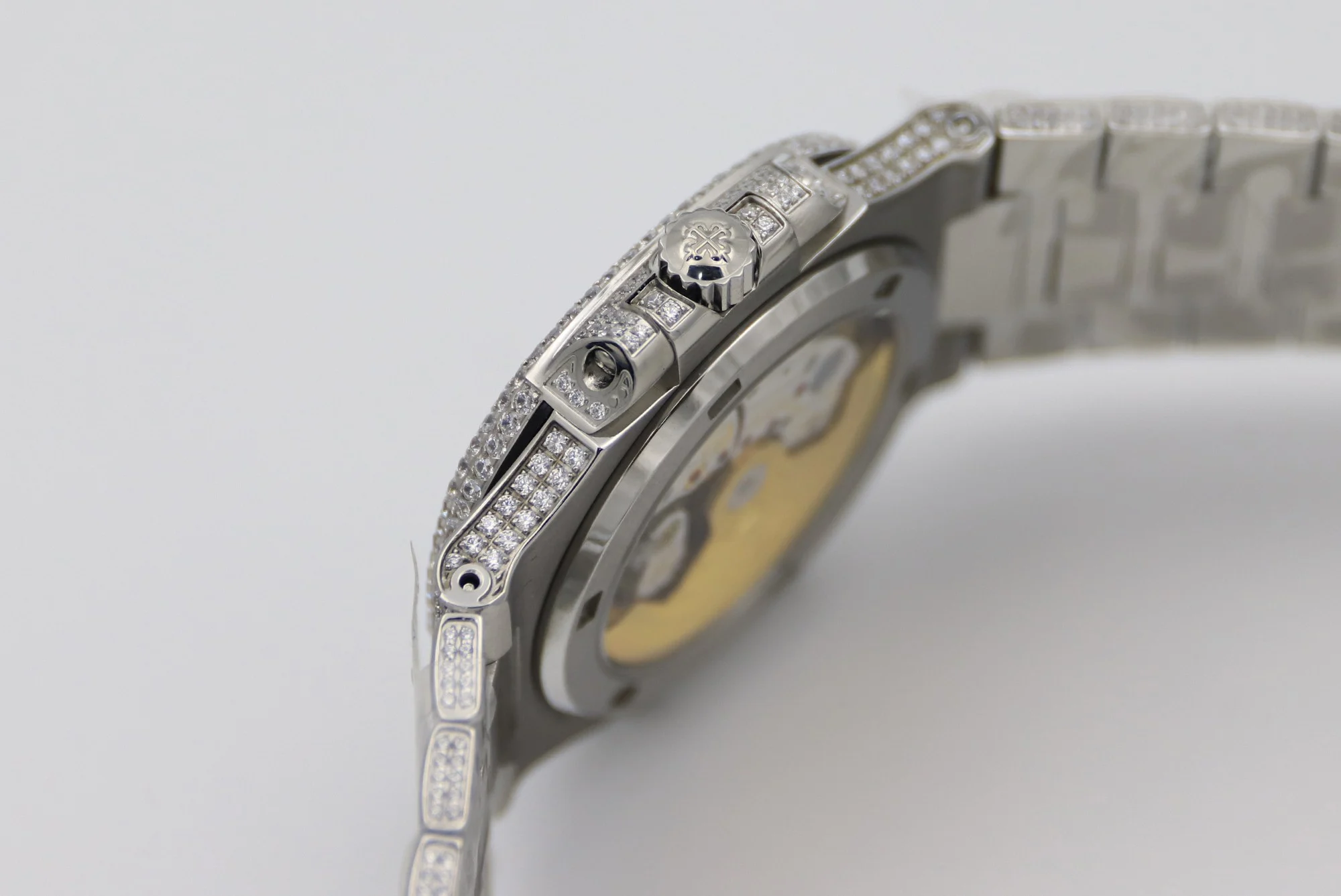 Patek Philippe Nautilus Black Dial Diamond-Set 5711 — photographed off the sweep