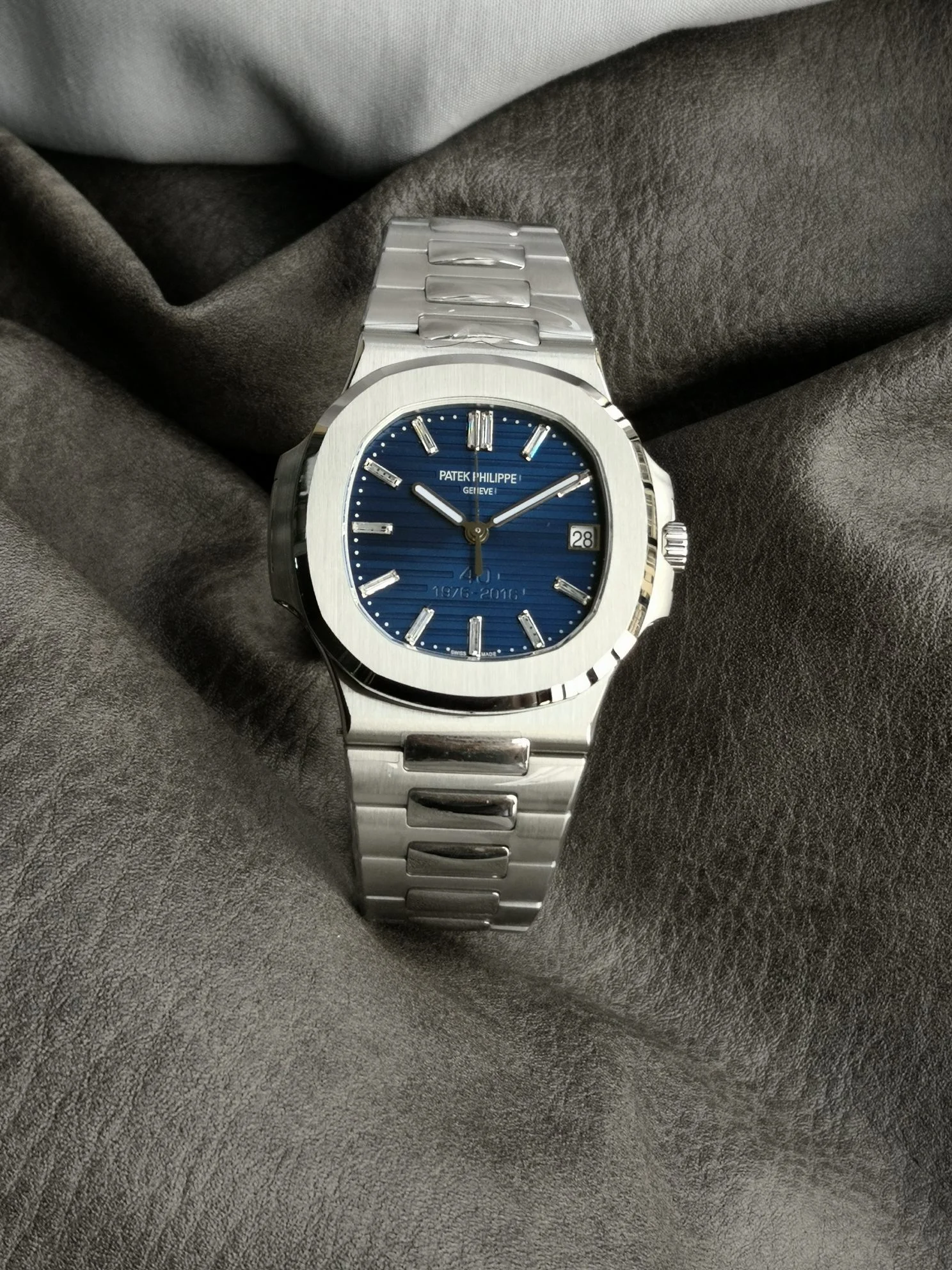 Patek Philippe Nautilus Blue Dial 40mm — photographed off the sweep