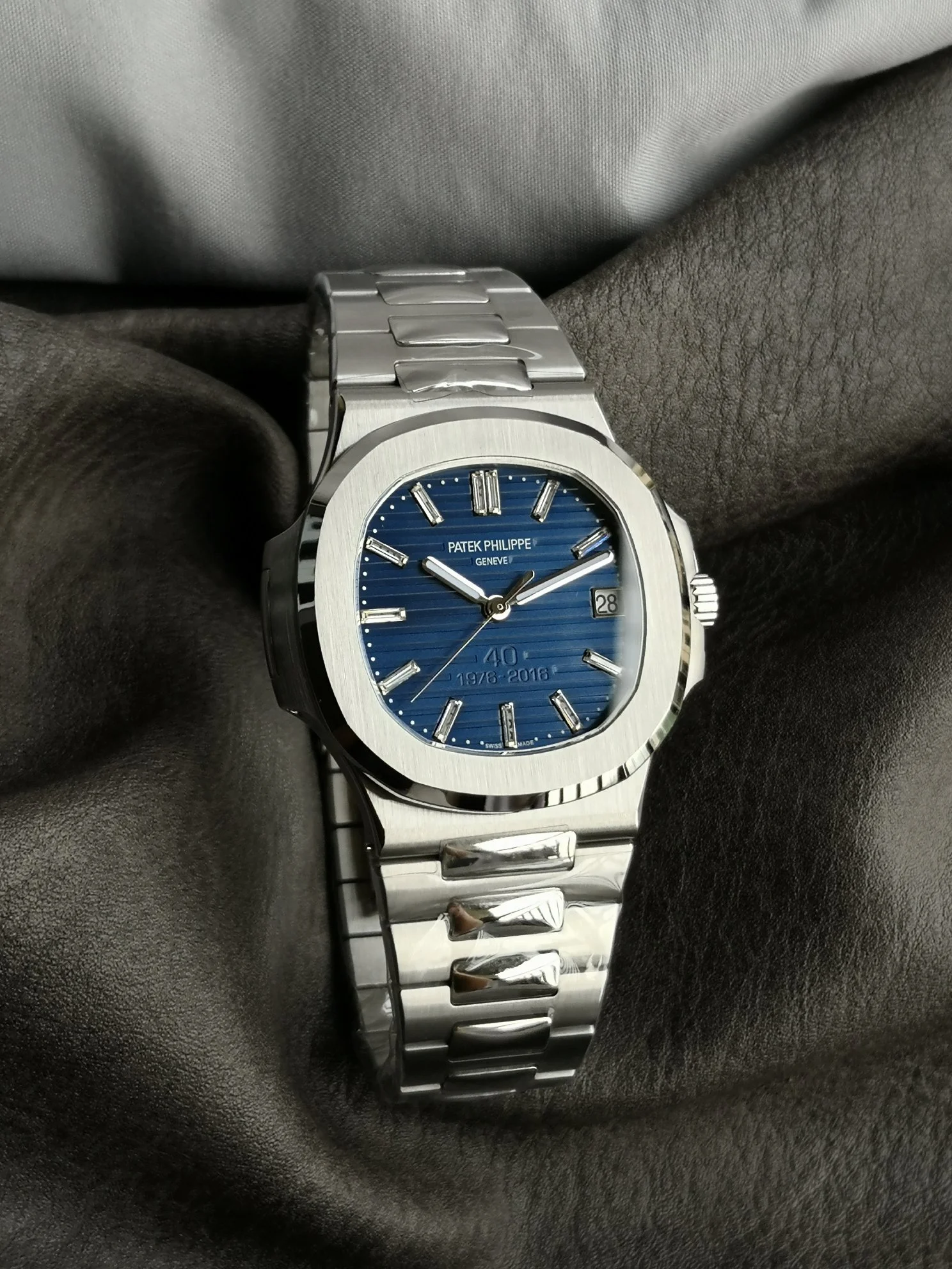 Patek Philippe Nautilus Blue Dial 40mm — photographed off the sweep