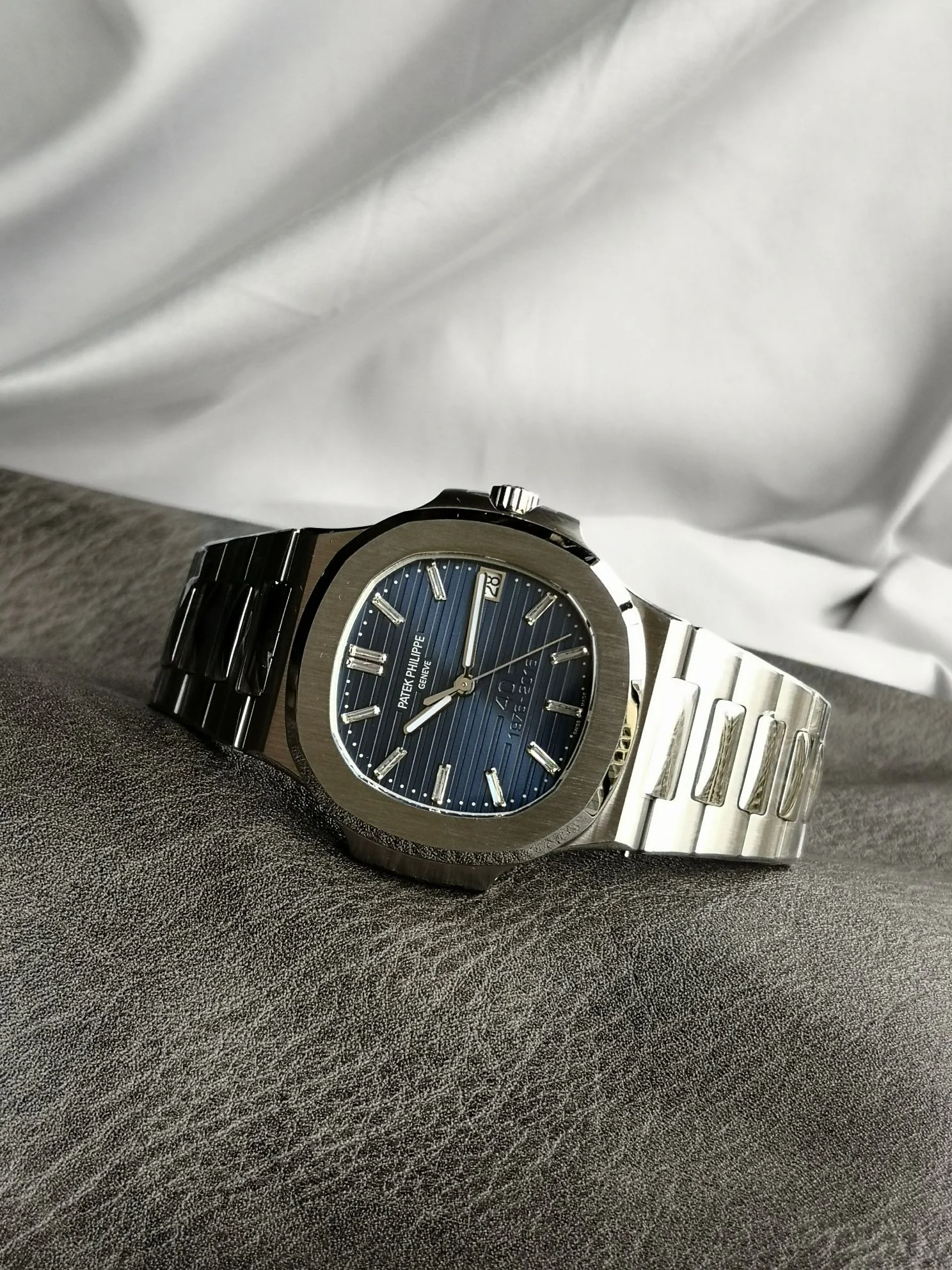 Patek Philippe Nautilus Blue Dial 40mm — photographed off the sweep