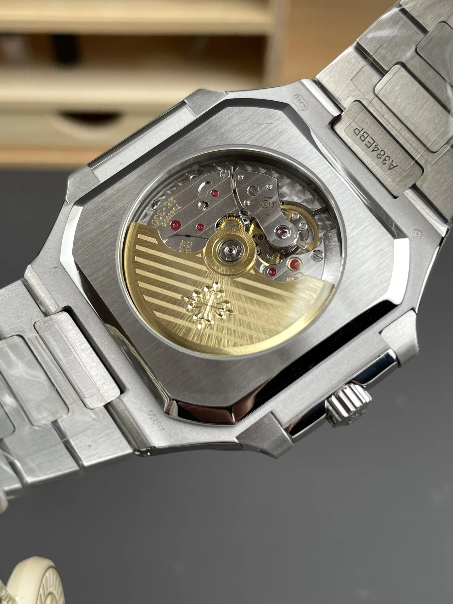 Patek Philippe Nautilus Blue Dial 45mm — photographed off the sweep