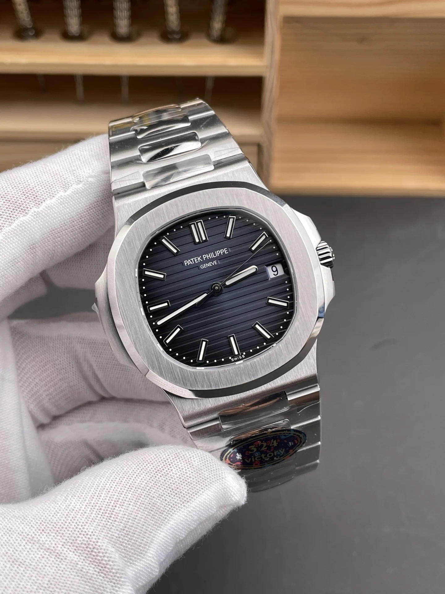 Patek Philippe Nautilus Blue Dial 5711 40mm — photographed off the sweep