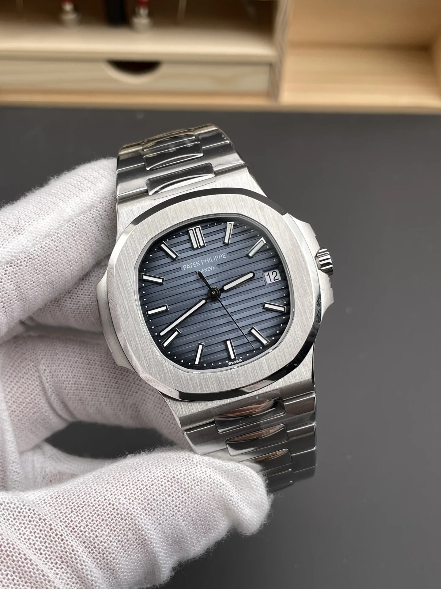 Patek Philippe Nautilus Blue Dial 5711 40mm — photographed off the sweep