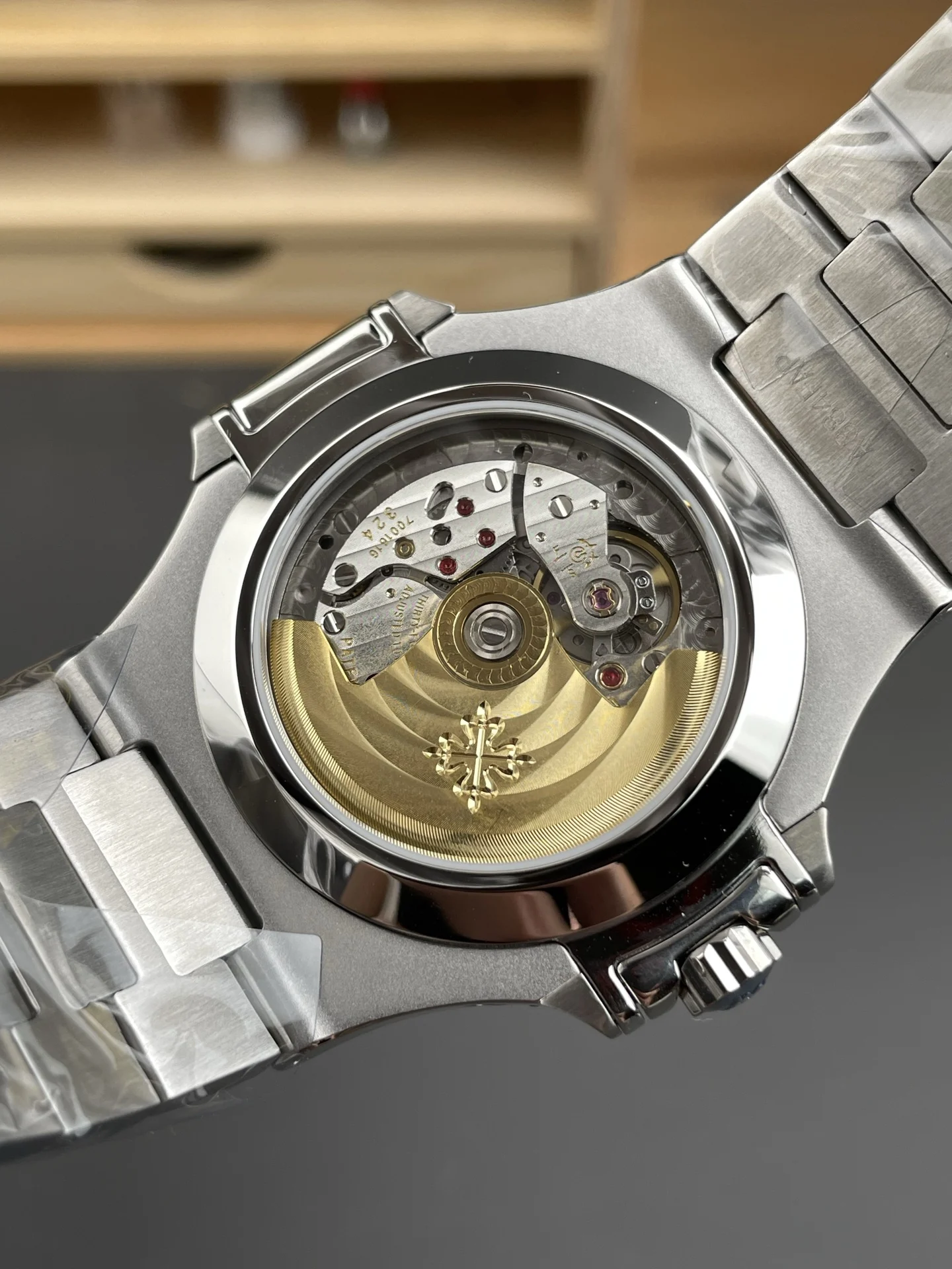 Patek Philippe Nautilus Blue Dial 5726 — photographed off the sweep