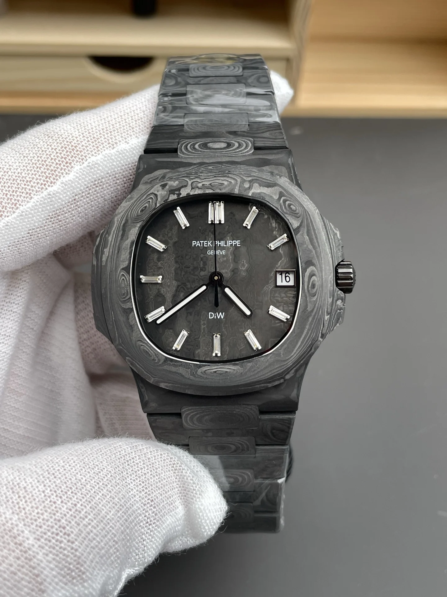 Patek Philippe Nautilus Carbon 5711 — photographed off the sweep