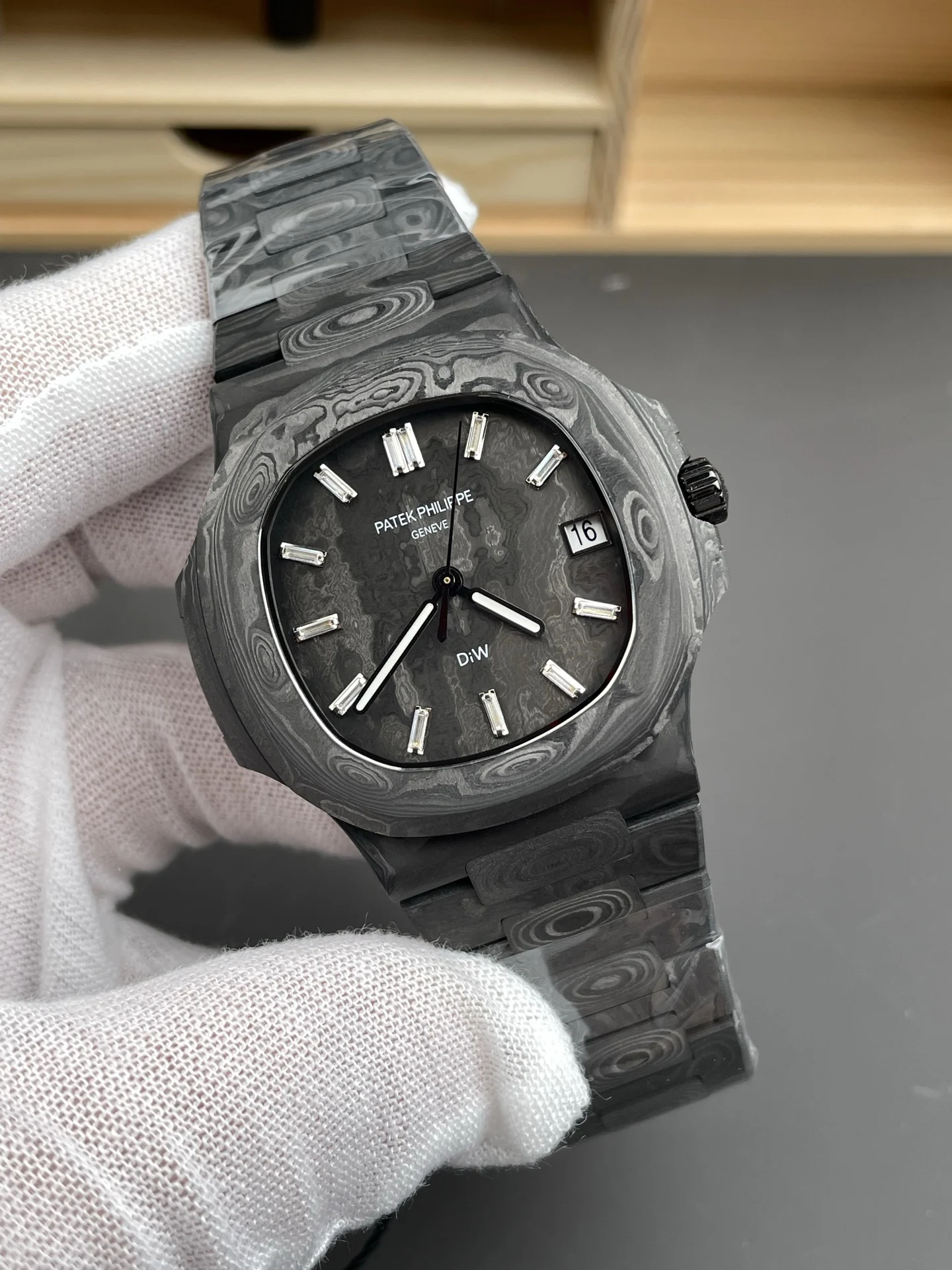 Patek Philippe Nautilus Carbon 5711 — photographed off the sweep