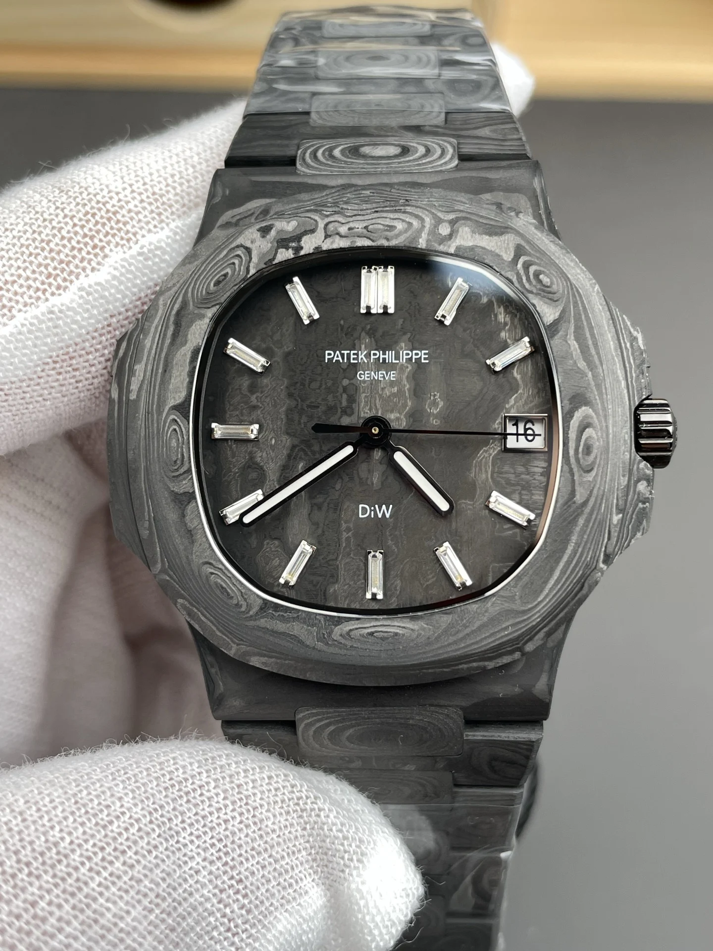 Patek Philippe Nautilus Carbon 5711 — photographed off the sweep