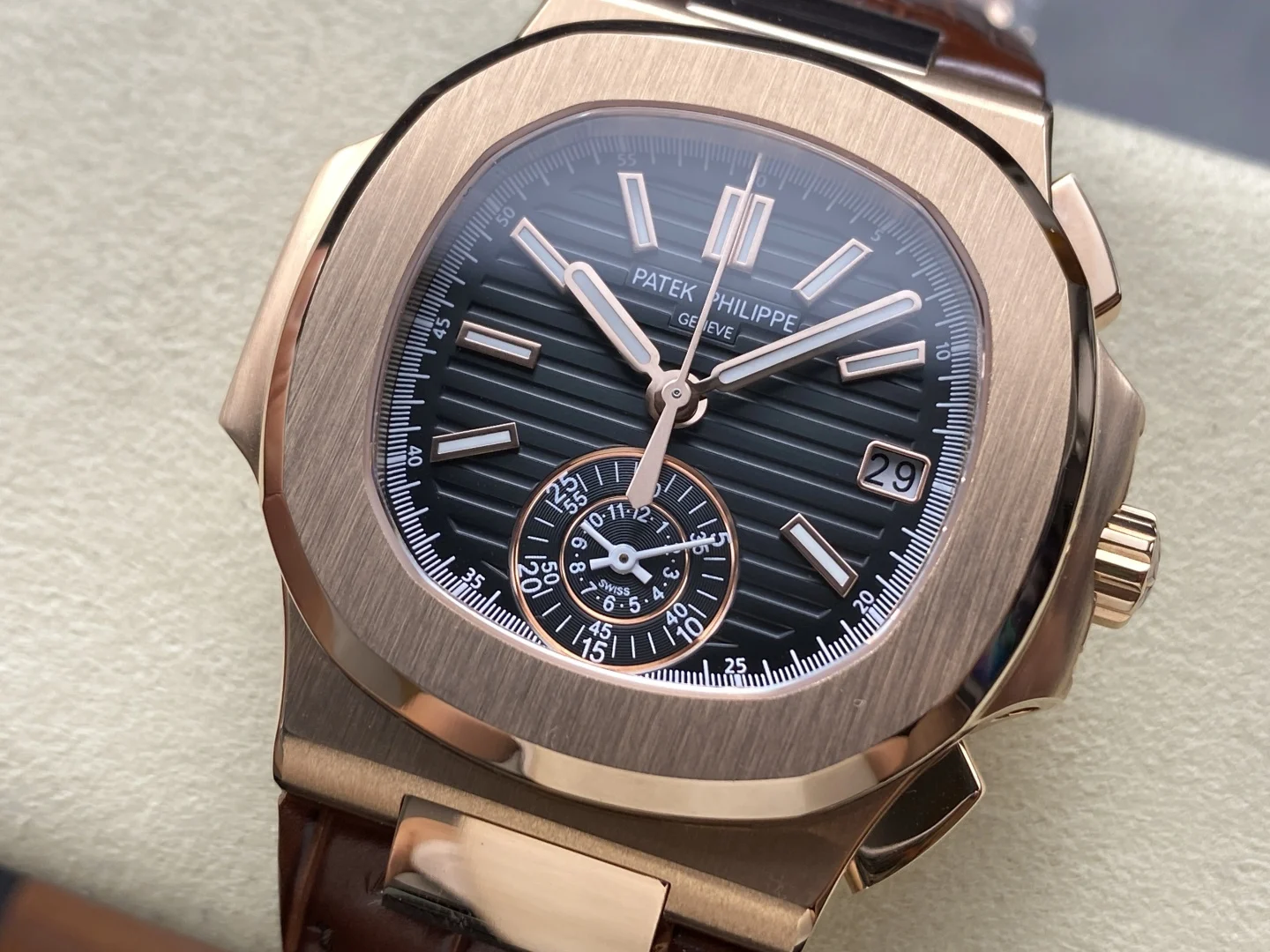 Patek Philippe Nautilus Diamond-Set 5980 40.5mm — photographed off the sweep